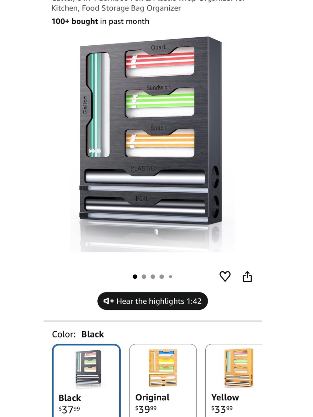 Kitchen Food wrap & Storage Organizer Dispenser - Black